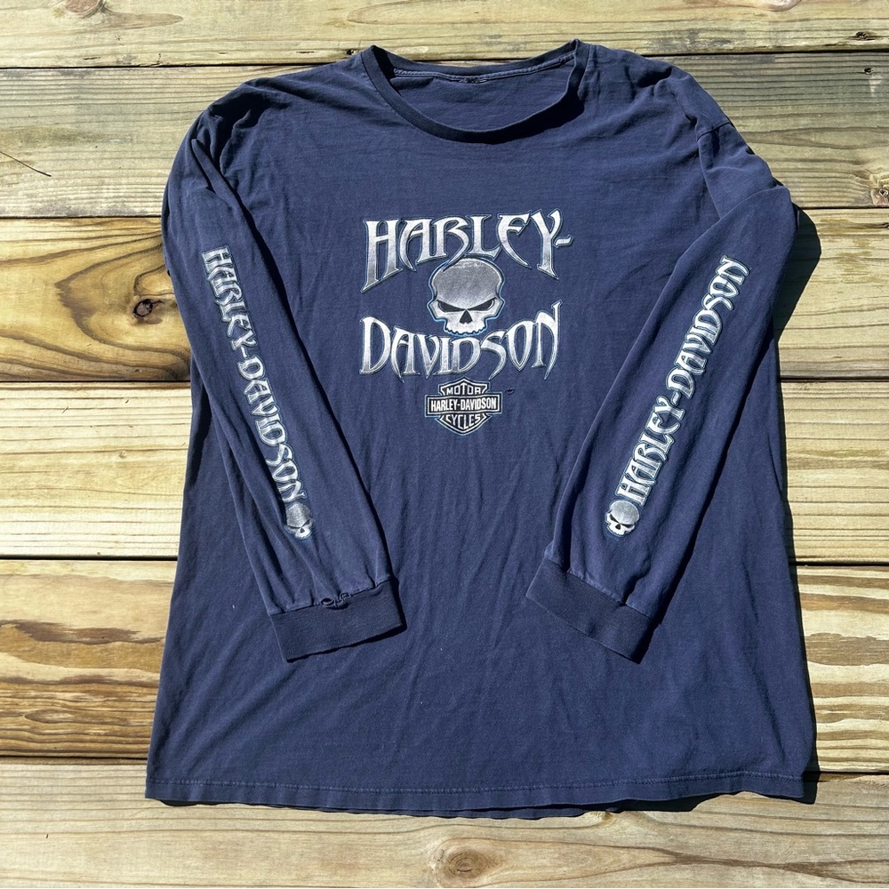 Harley-Davidson Men's Dark Blue Skull Long Sleeve Tee